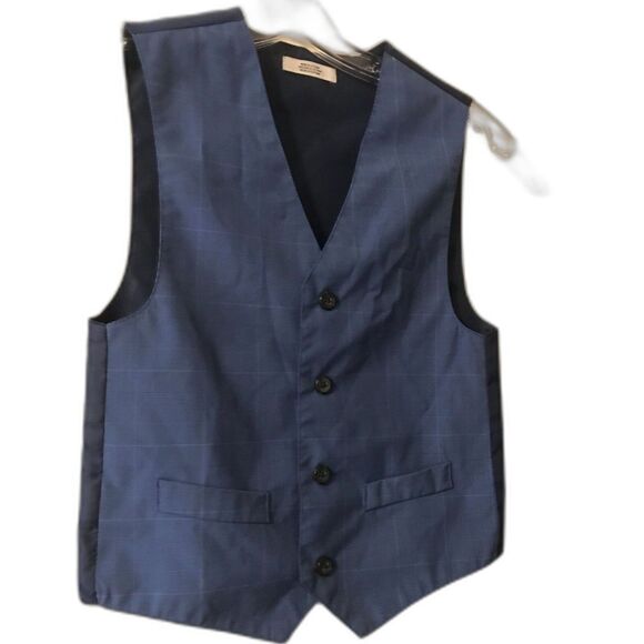 Reaction Kenneth Cole Vest Boy's Sz 10 blue polyester fabric windowpane plaid - Picture 1 of 4